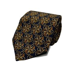 Salvatore Ferragamo Silk Men's Necktie Tie Black Gold Orange Equestrian Horse